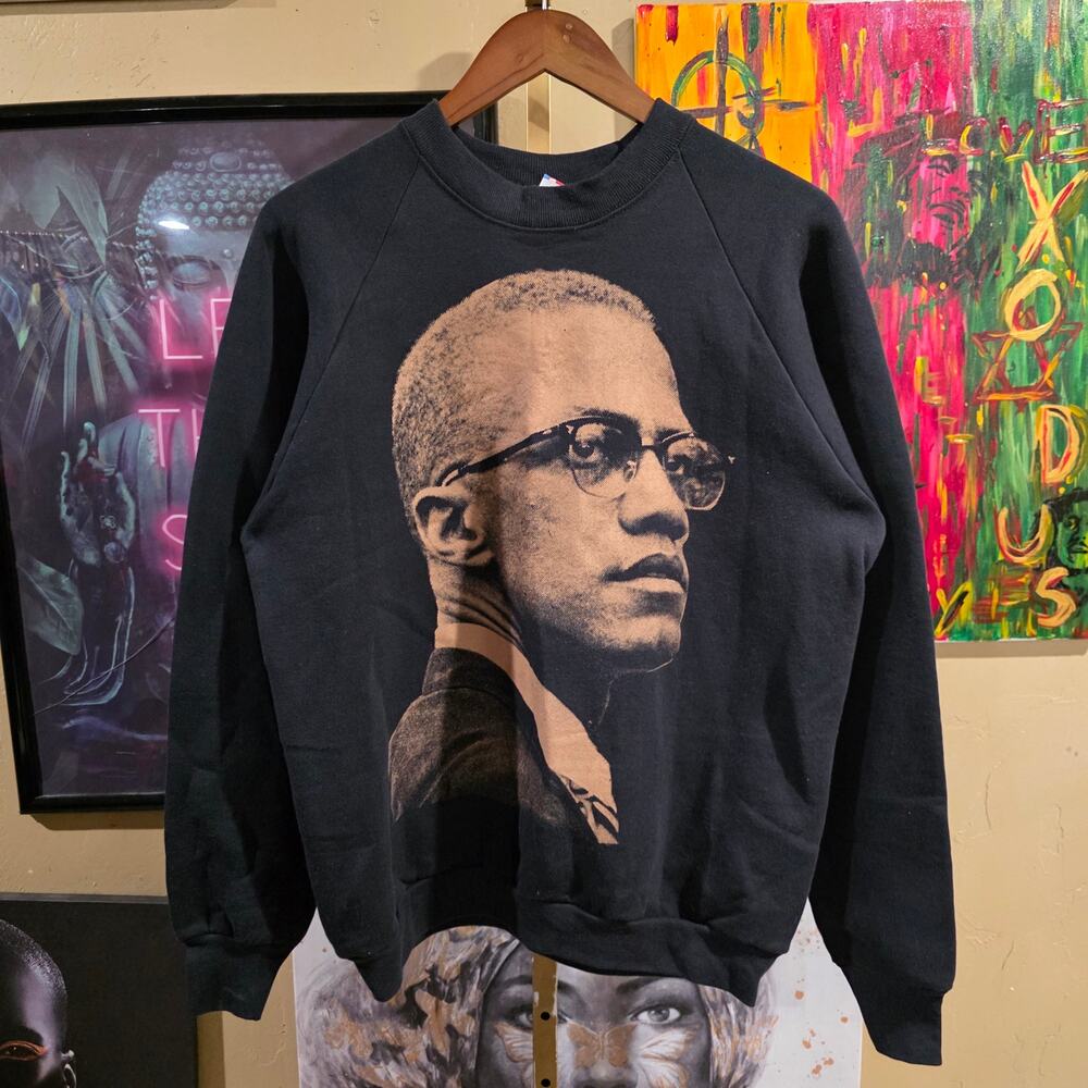 90s MalcomX, MLK Vintage Double Sided Black History Grail Crewneck Sweater L